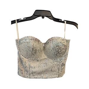 Charlotte Russe Sequins Bustier Strapless Crop Medium Beige Y2K
